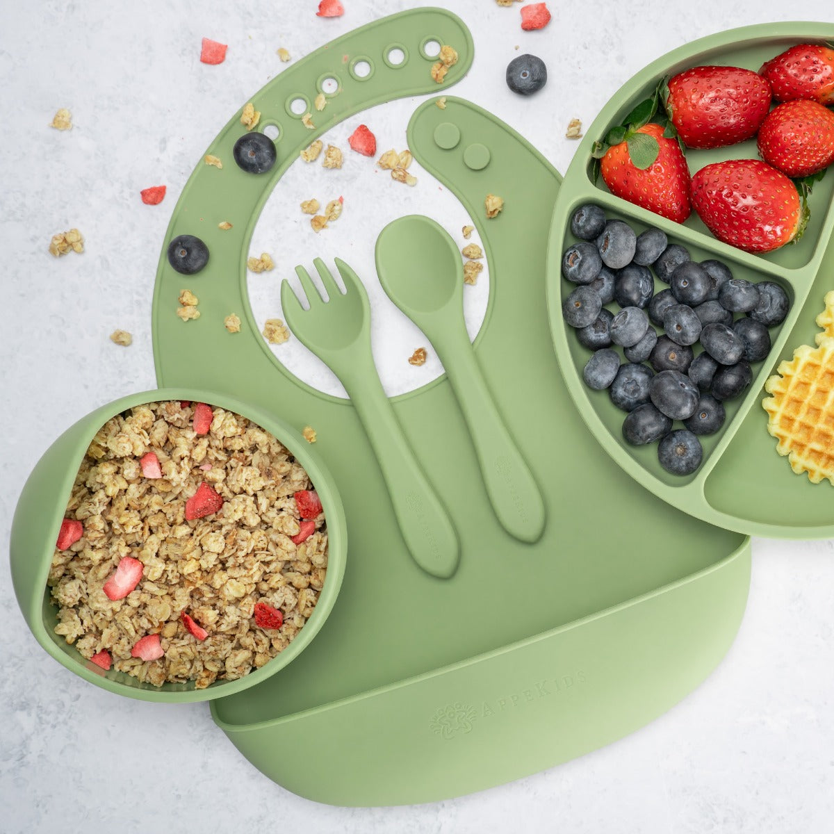 Set Diversificare, AppeKids, 100% Silicon, Classic - Raw Green - gogobaby.ro