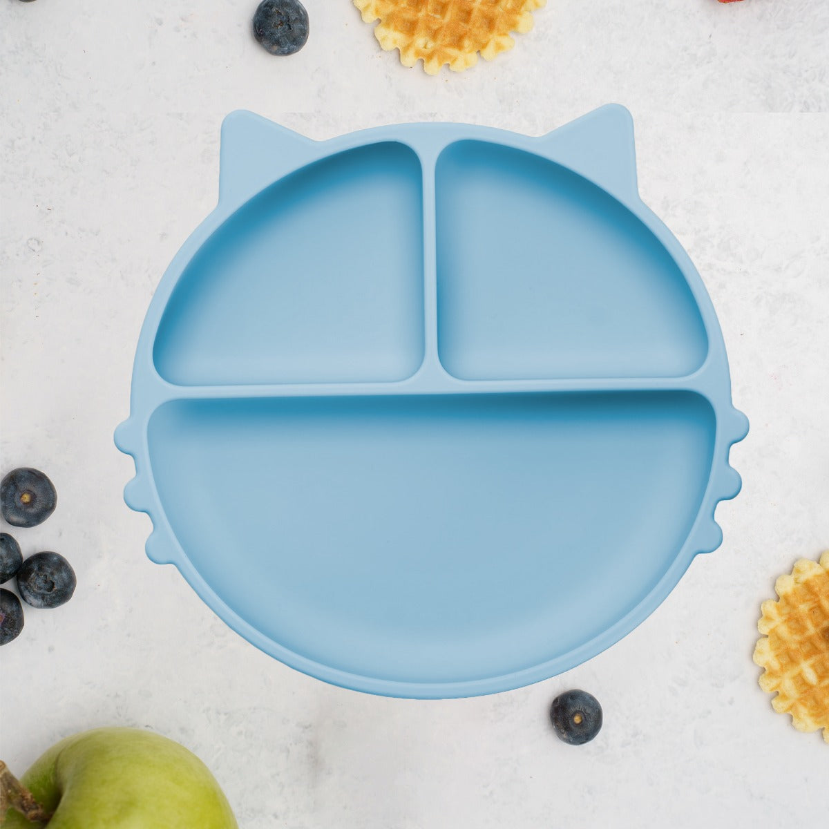 Farfurie compartimentata din silicon cu ventuza, AppeKids - Kitty - Aqua Blue - gogobaby.ro