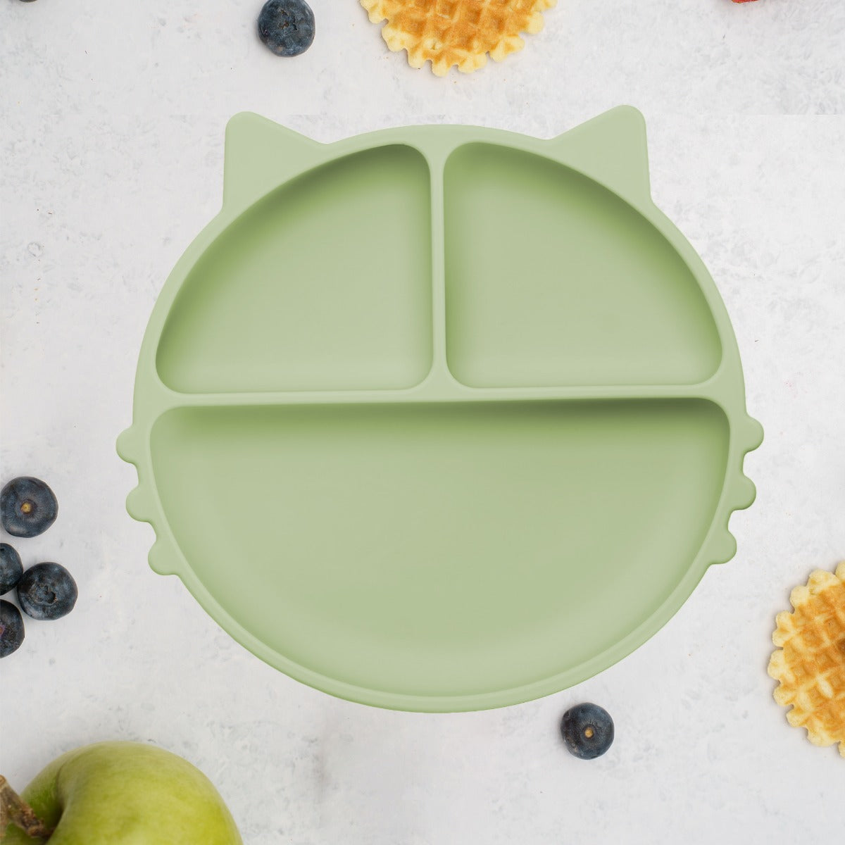 Farfurie compartimentata din silicon cu ventuza, AppeKids - Kitty - Raw Green - gogobaby.ro