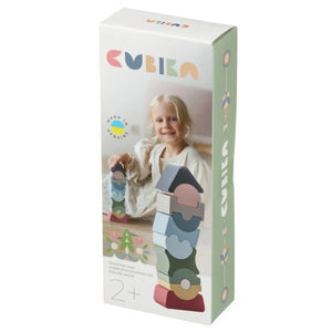 Jucarie din lemn, Cubika, Set constructii Turn 11 piese - Pastel - gogobaby.ro