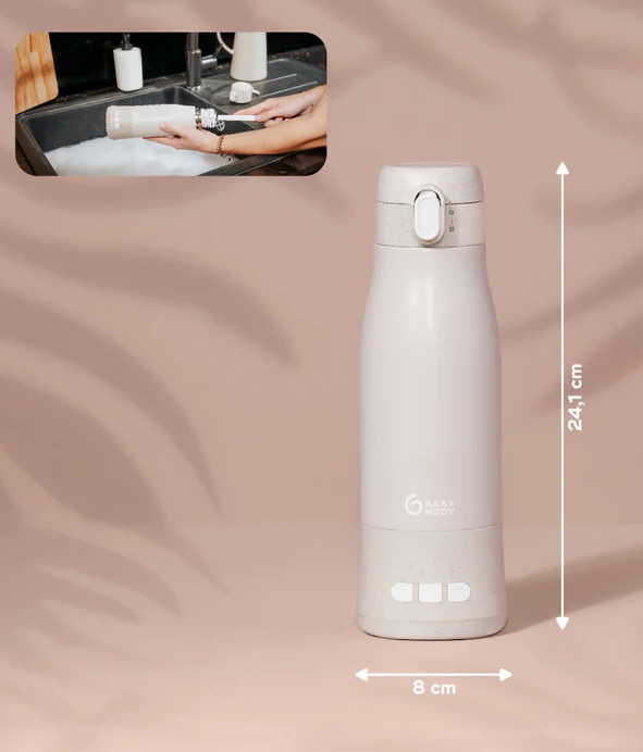 Babymoov - Moov & Feed Incalzitor de biberoane portabil si reincarcabil, Mineral Beige - gogobaby.ro