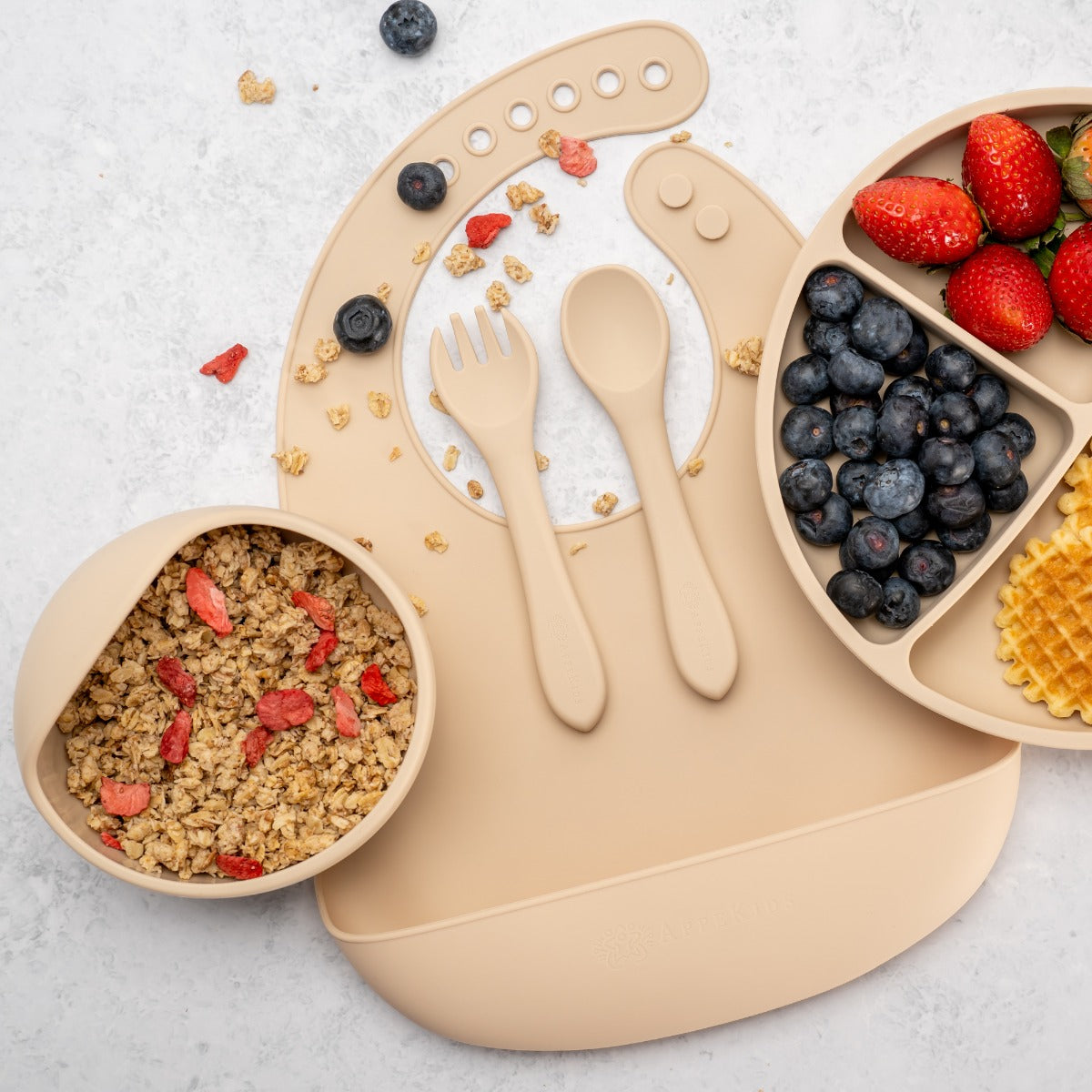 Set Diversificare, AppeKids, 100% Silicon, Classic - Bubble Beige - gogobaby.ro