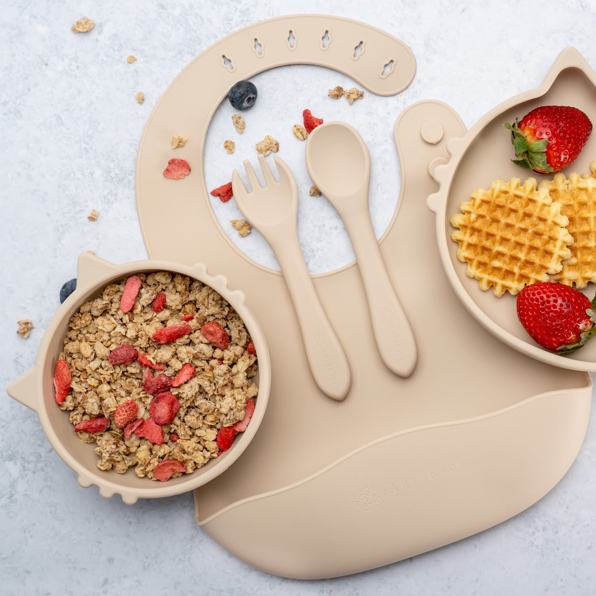 Set Diversificare, AppeKids, 100% Silicon, Kitty - Bubble Beige - gogobaby.ro