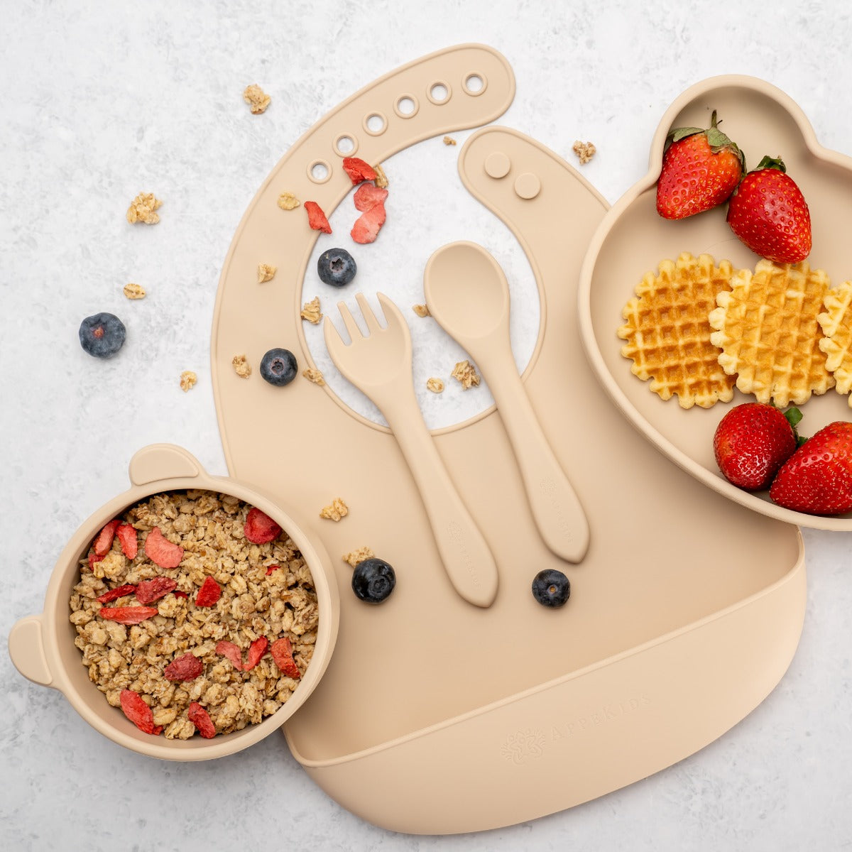 Set Diversificare, AppeKids, 100% Silicon, Panda - Bubble Beige - gogobaby.ro