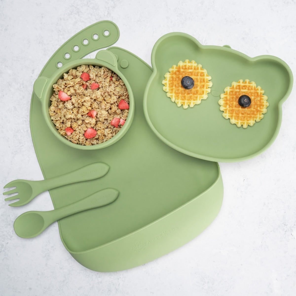 Set Diversificare, AppeKids, 100% Silicon, Panda - Raw Green - gogobaby.ro