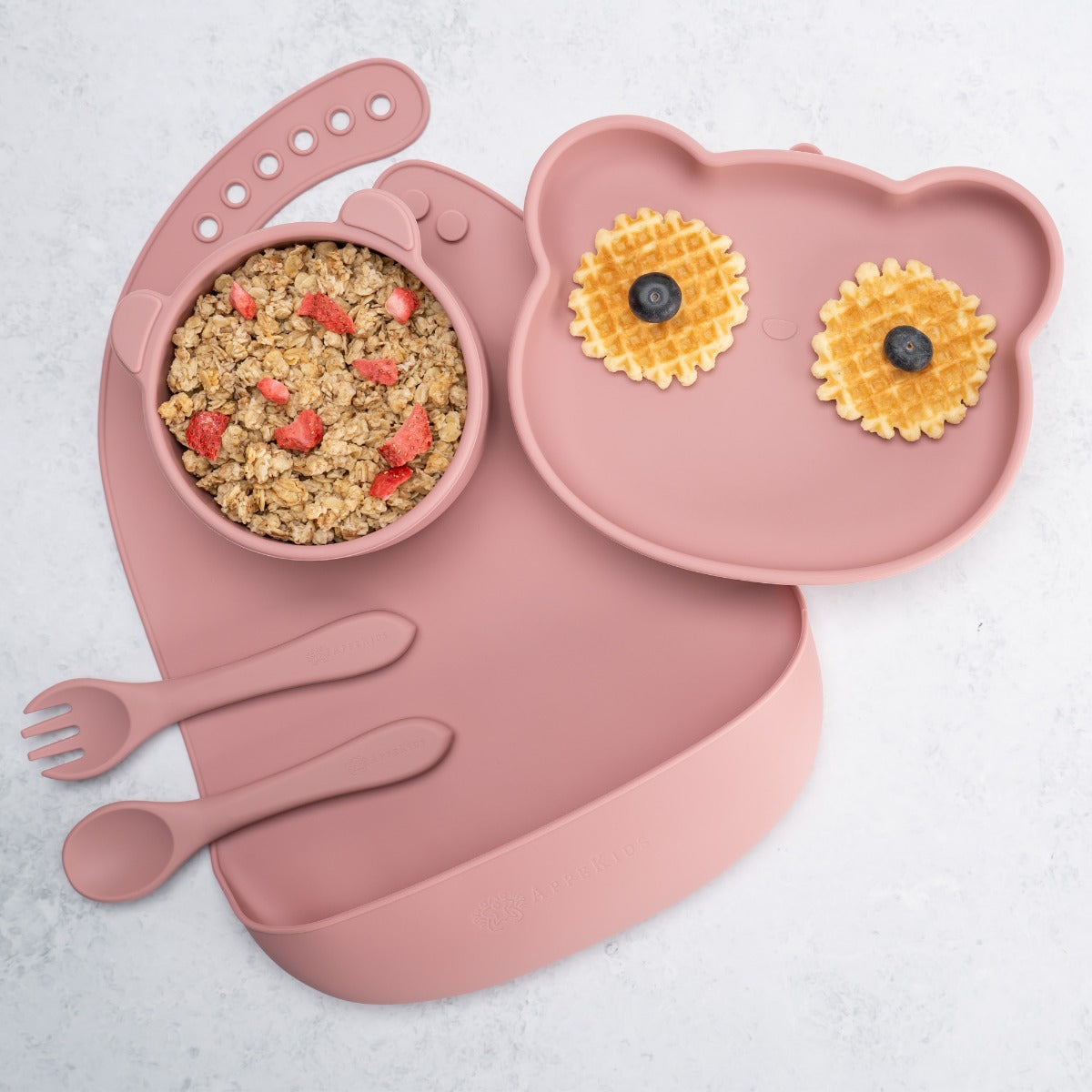 Set Diversificare, AppeKids, 100% Silicon, Panda - Old Rose - gogobaby.ro