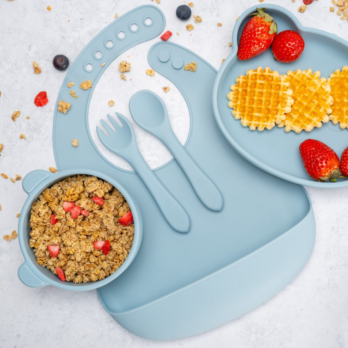 Set Diversificare, AppeKids, 100% Silicon, Panda - Aqua Blue - gogobaby.ro