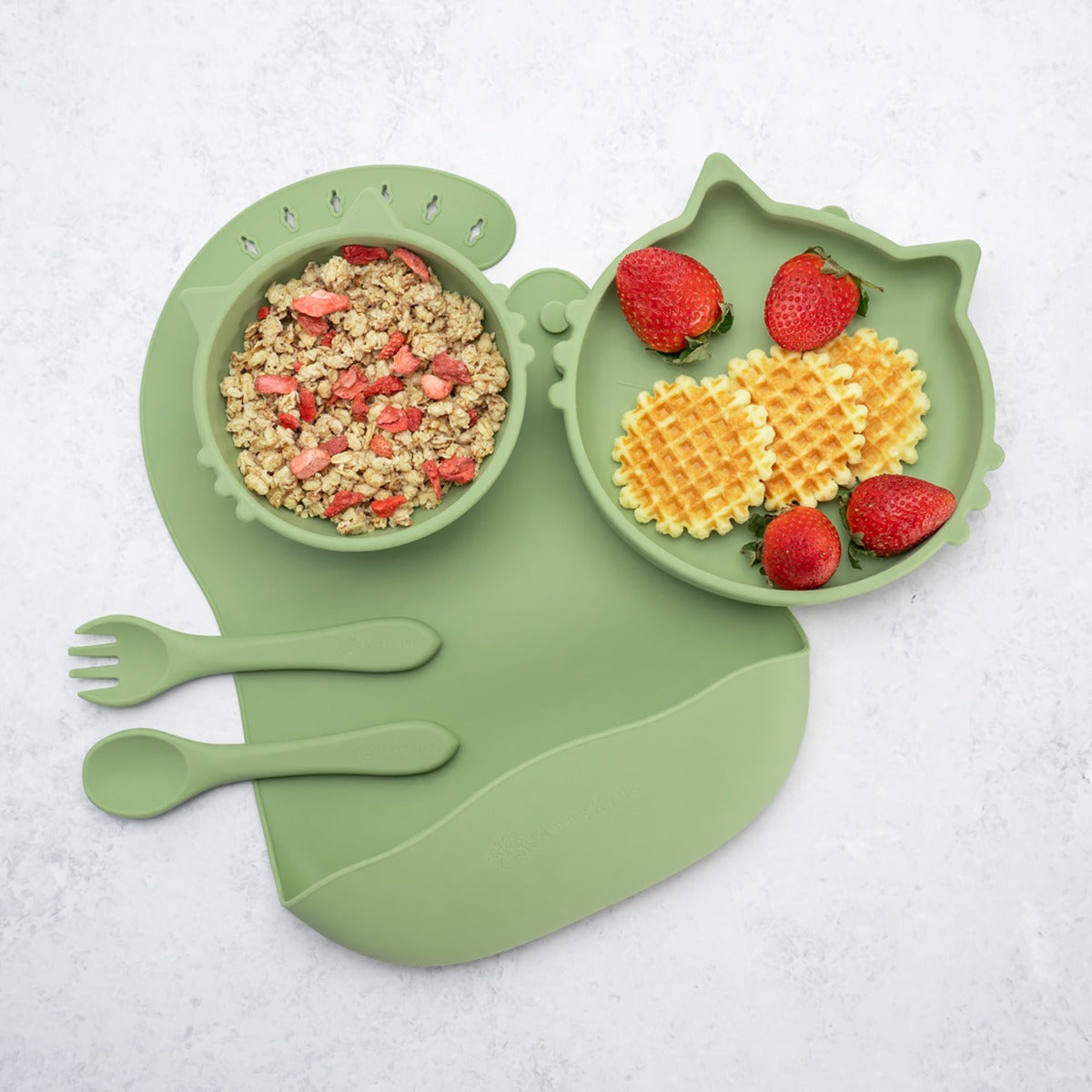 Set Diversificare, AppeKids, 100% Silicon, Kitty - Raw Green - gogobaby.ro