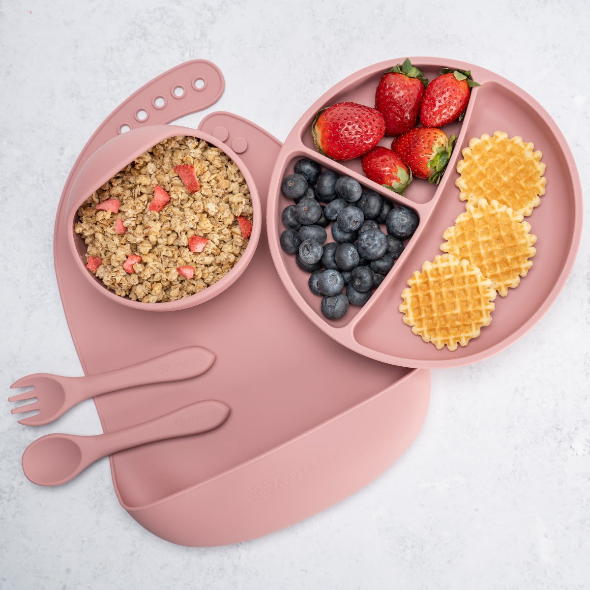 Set Diversificare, AppeKids, 100% Silicon, Classic - Old Rose - gogobaby.ro