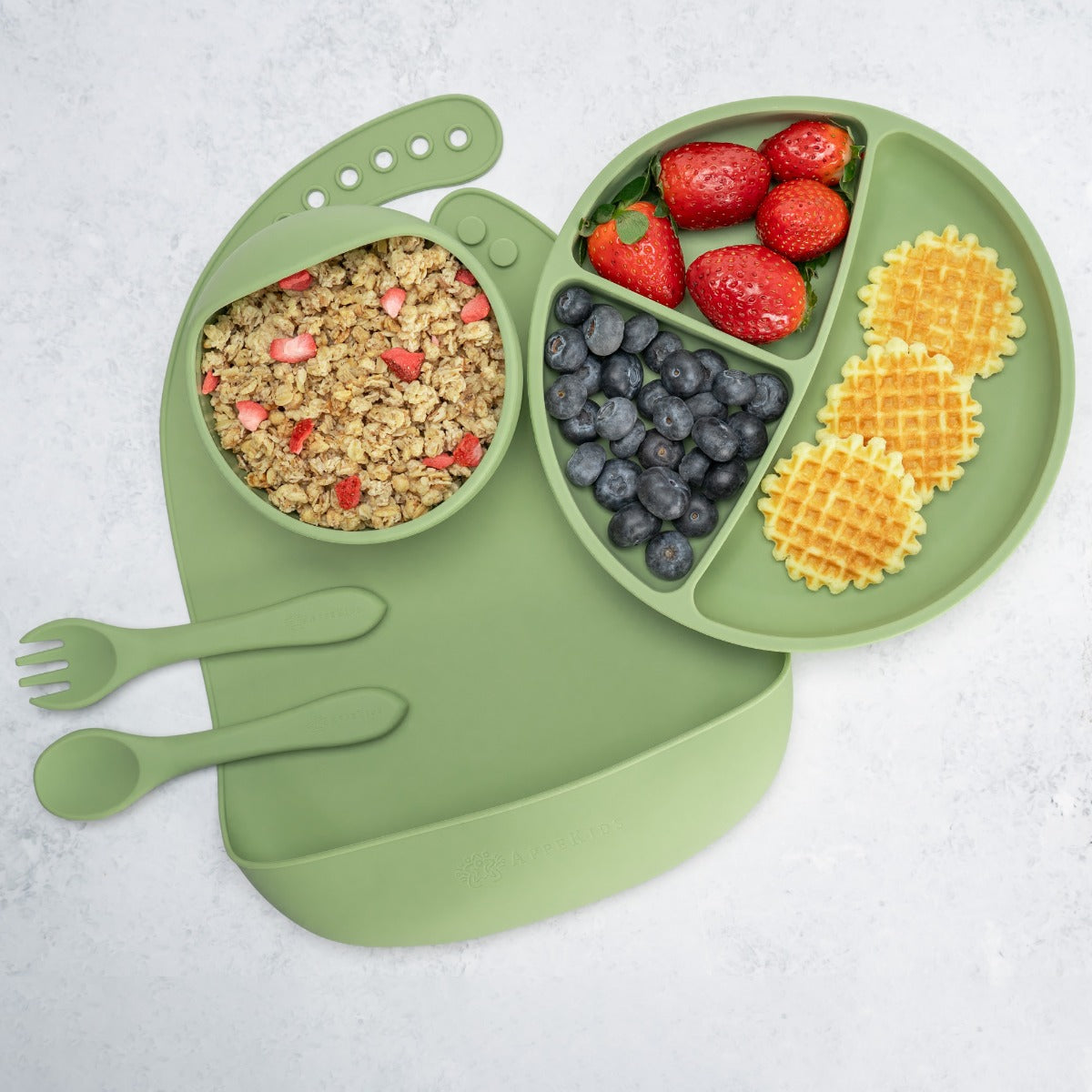 Set Diversificare, AppeKids, 100% Silicon, Classic - Raw Green - gogobaby.ro