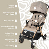 Carucior Sport AppeKids – Upp – Ultracompact, Pliere automata, De la nastere la 22kg - Bubble Beige