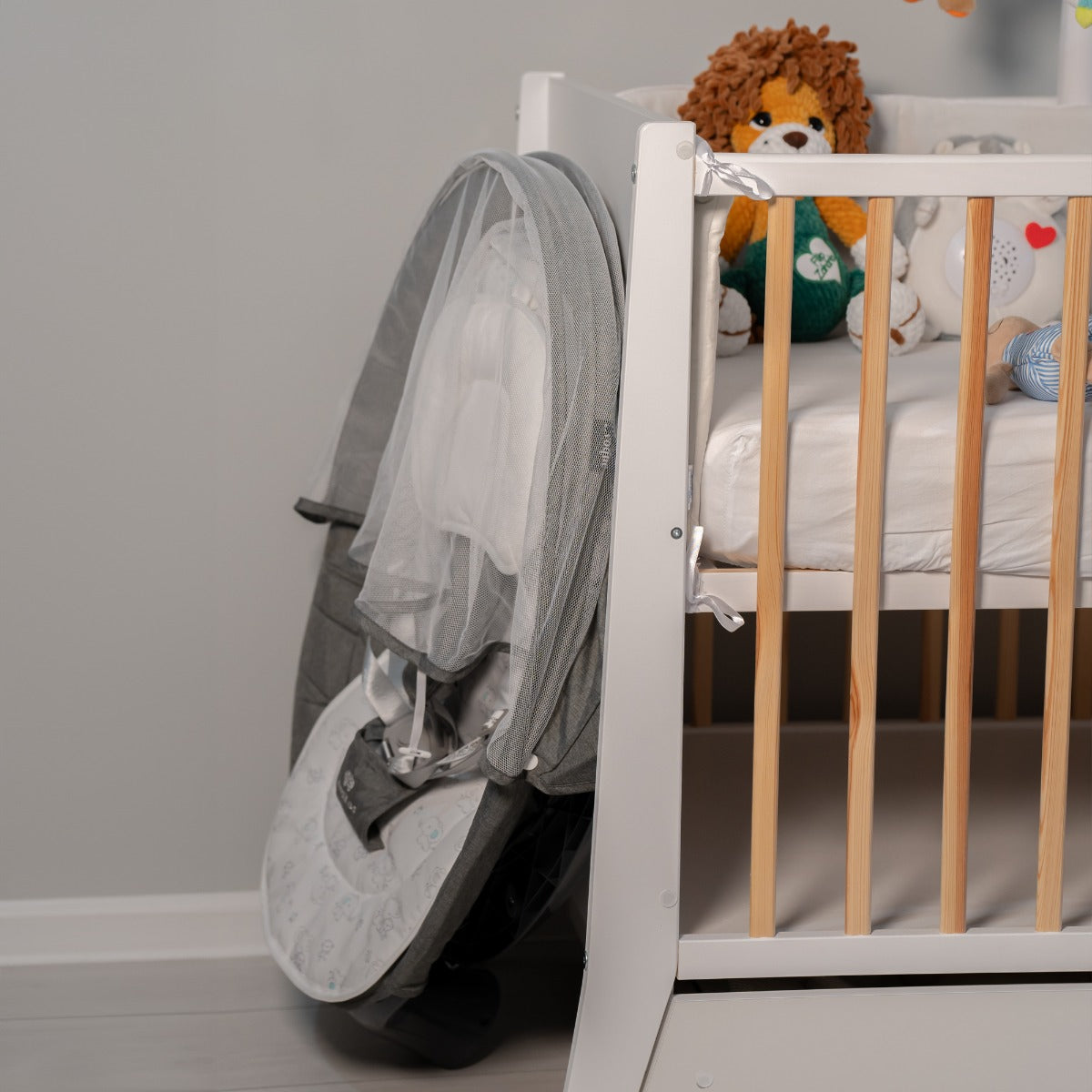 Leagan electric pentru bebelusi, cu spatar reglabil si senzor de miscare, AppeKids Evoque - Powder Grey