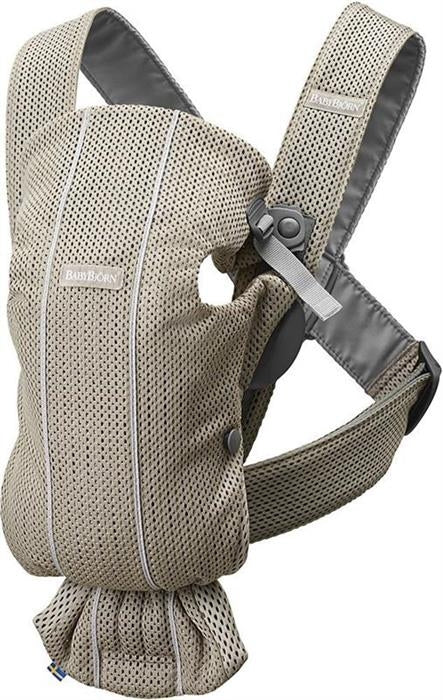 BabyBjorn - Marsupiu anatomic Mini, cu pozitii multiple de purtare, Greige, 3D Mesh