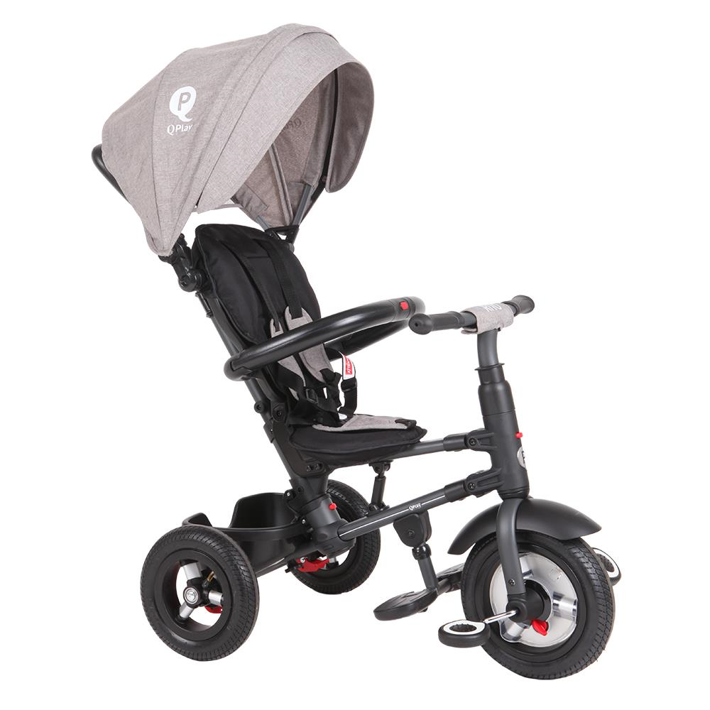 Tricicleta cu roti de cauciuc Qplay Rito Rubber Gri - gogobaby.ro