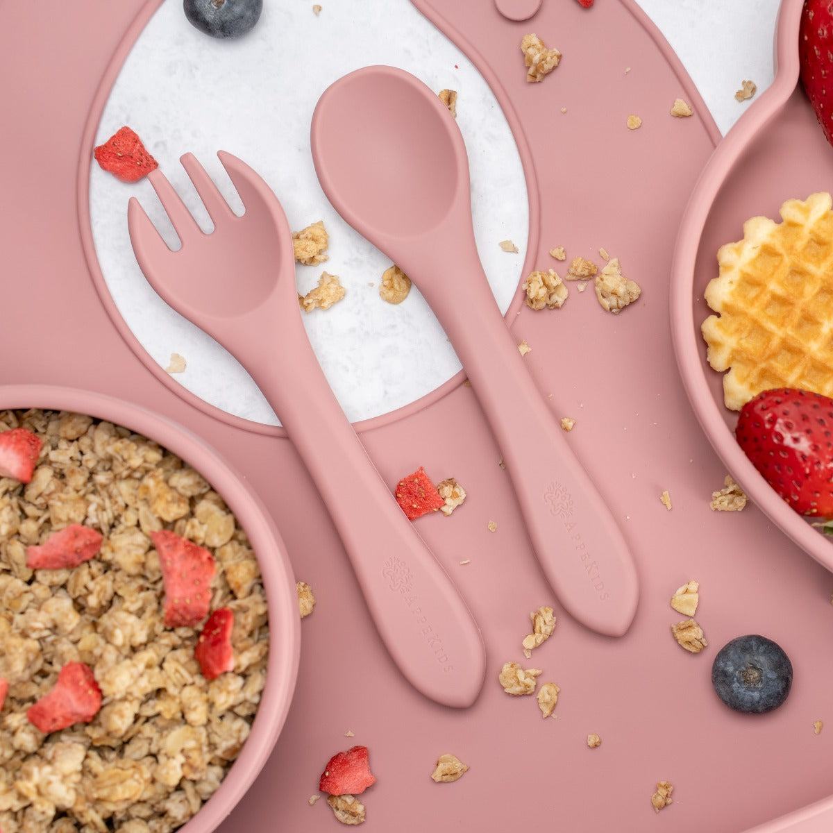 Set Diversificare, AppeKids, 100% Silicon, Panda - Old Rose - gogobaby.ro