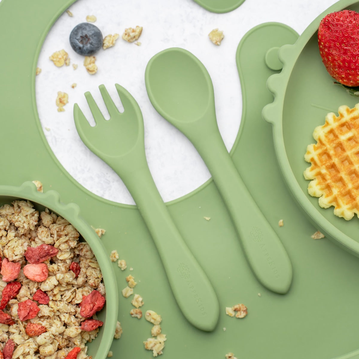 Set Diversificare, AppeKids, 100% Silicon, Kitty - Raw Green - gogobaby.ro