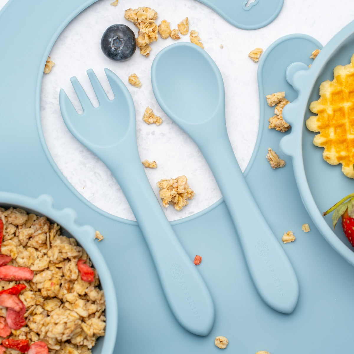 Set Diversificare, AppeKids, 100% Silicon, Kitty - Aqua Blue - gogobaby.ro