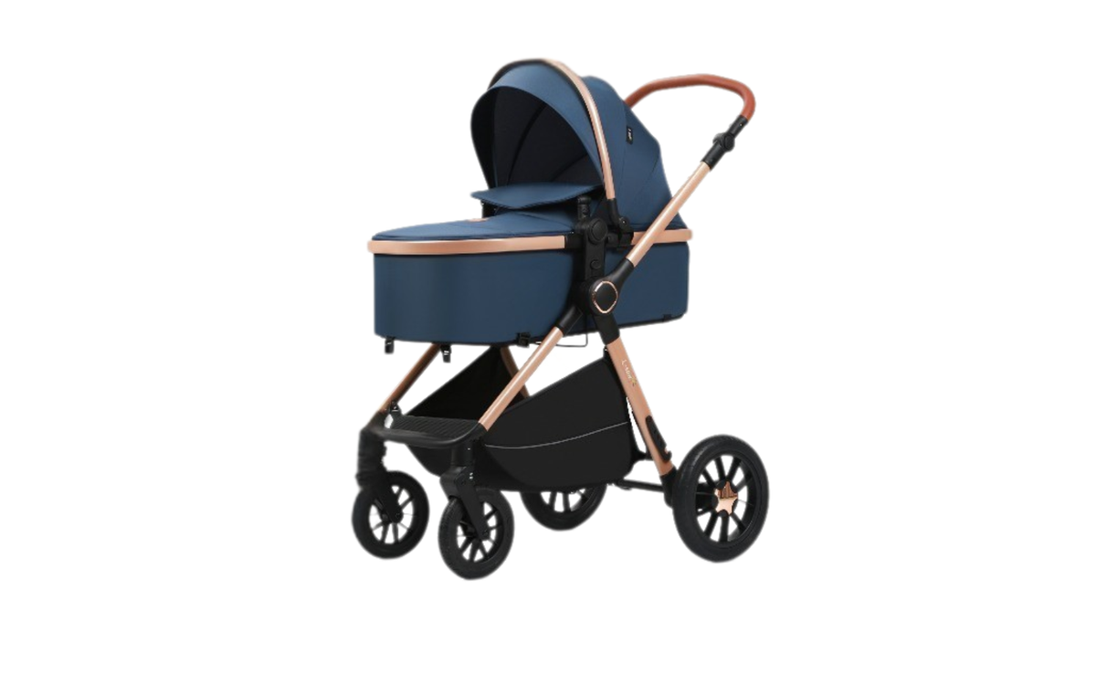 Carucior 3 in 1, L-Sun, Marina, Transformabil, Maner reversibil, Cadrul aluminiu, Cu landou si salteluta moale, Include saculet de picioare, Geanta pentru parinti, Sustine 22 kg, Bluemarin - gogobaby.ro
