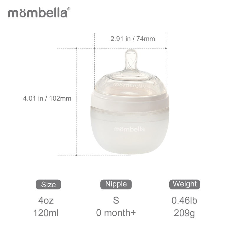 Biberon Anticolici Mombella Breast-Like, 120ml, Tetina S flux lent, 100% Silicon, Ivory - gogobaby.ro