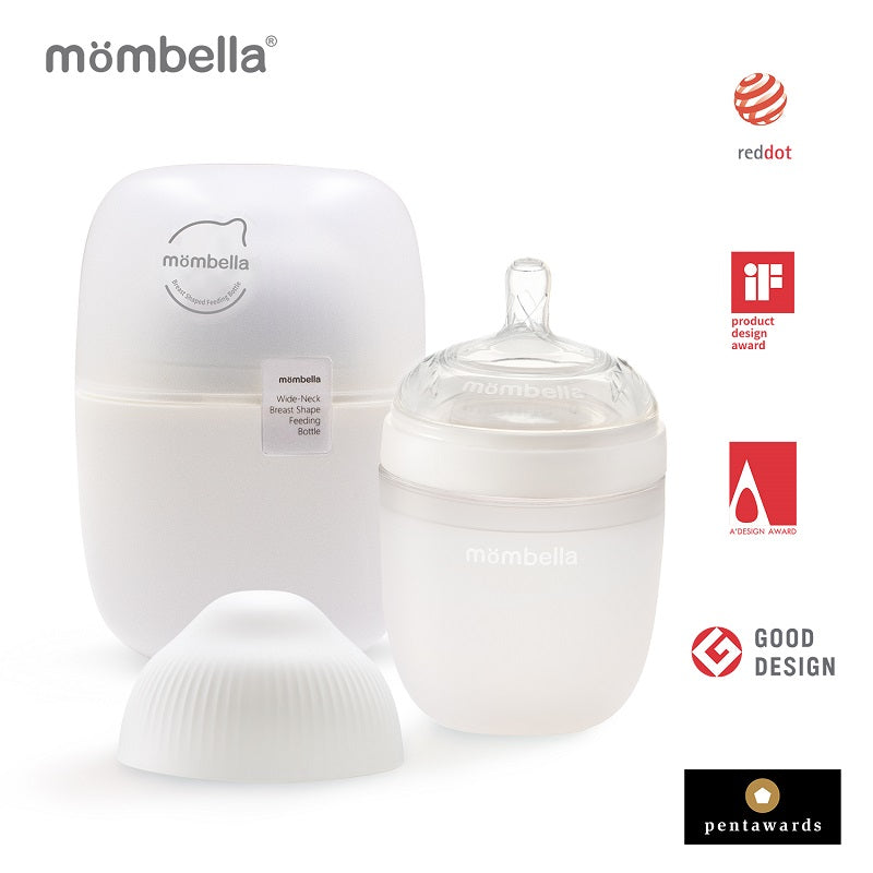 Biberon Anticolici Mombella Breast-Like, 210ml, Tetina M flux mediu, 100% Silicon, Ivory - gogobaby.ro