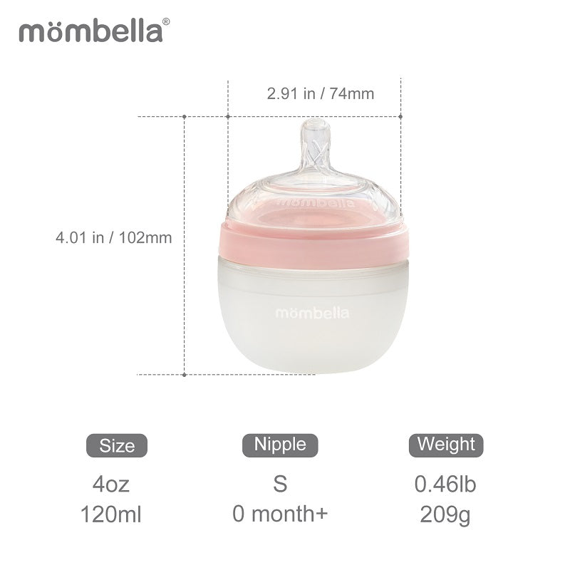 Biberon Anticolici Mombella Breast-Like, 120ml, Tetina S flux lent, 100% Silicon, Old Roze - gogobaby.ro