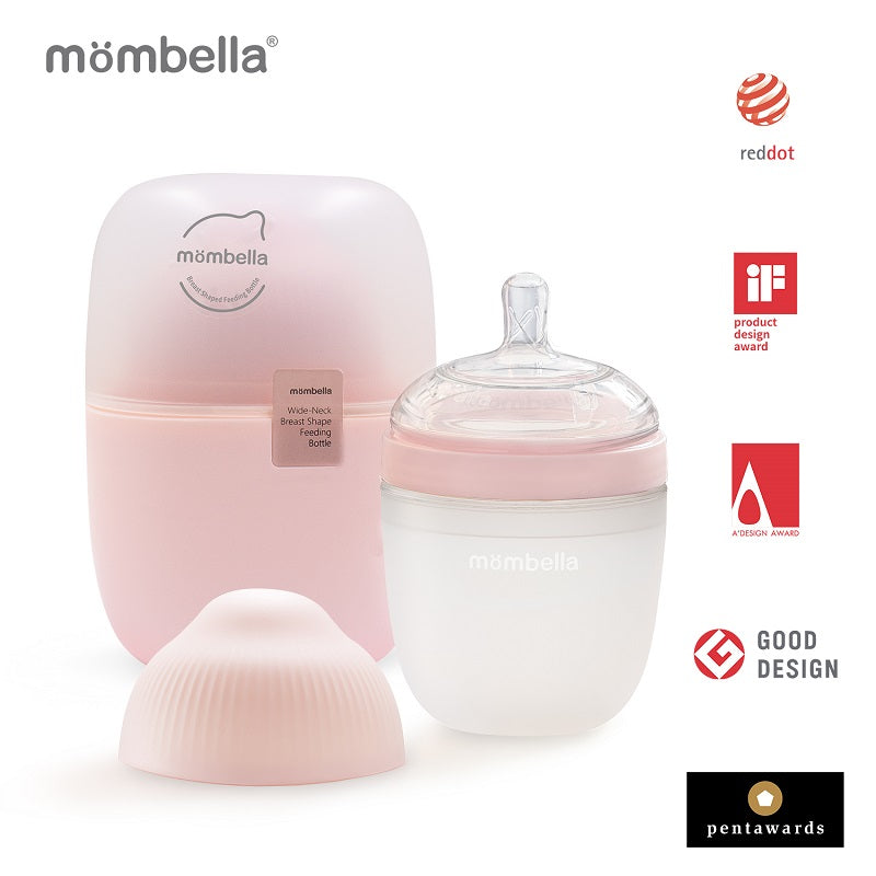 Biberon Anticolici Mombella Breast-Like, 210ml, Tetina M flux mediu, 100% Silicon, Old Roze - gogobaby.ro