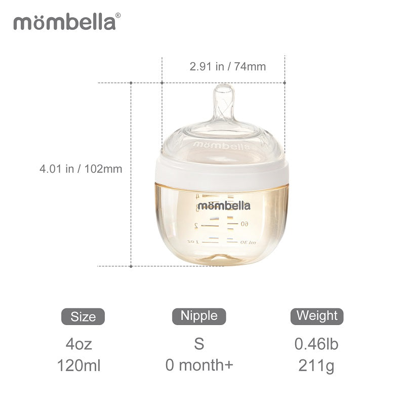Biberon Anticolici Mombella Breast-Like, 120ml, Tetina S flux lent, PPSU, Ivory