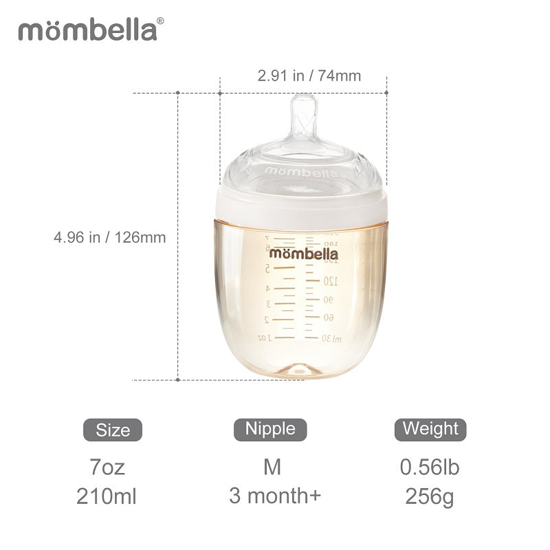 Biberon Anticolici Mombella Breast-Like, 210ml, Tetina M flux mediu, PPSU, Ivory