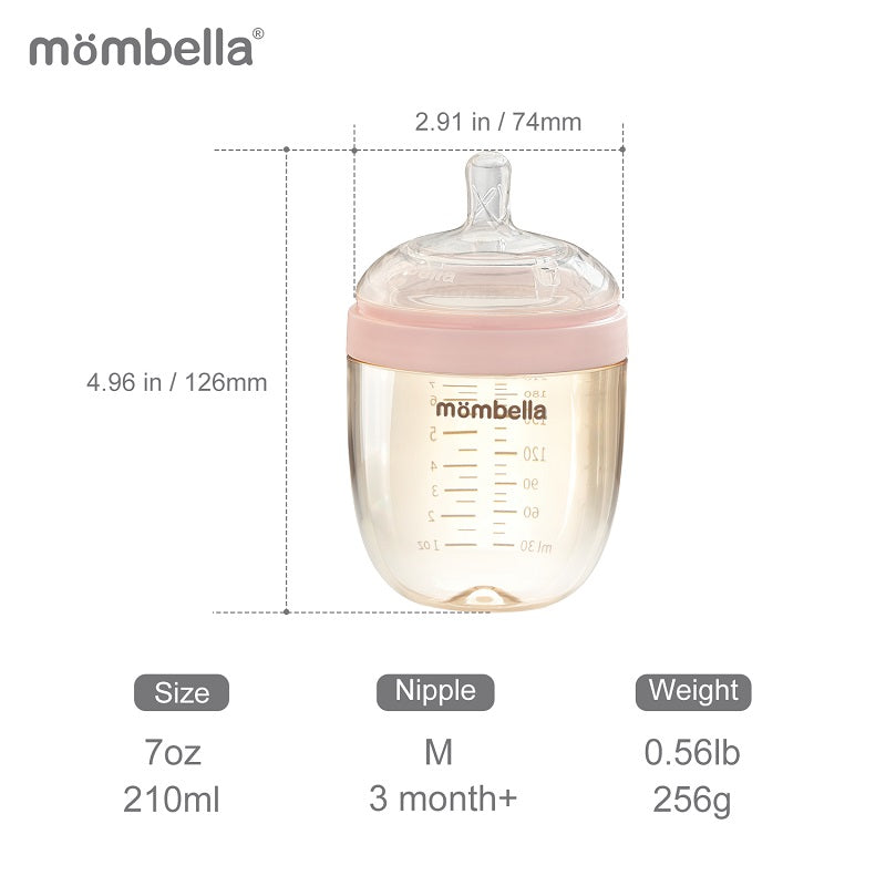 Biberon Anticolici Mombella Breast-Like, 210ml, Tetina M flux mediu, PPSU,Old Roze - gogobaby.ro