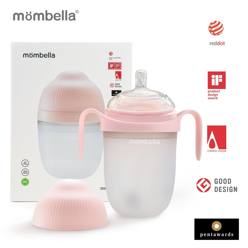Biberon Anticolici Mombella Breast-Like, 300ml, Tetina 360Ã‚Â° XL Flux Consistent, 100% Silicon, Old Roze