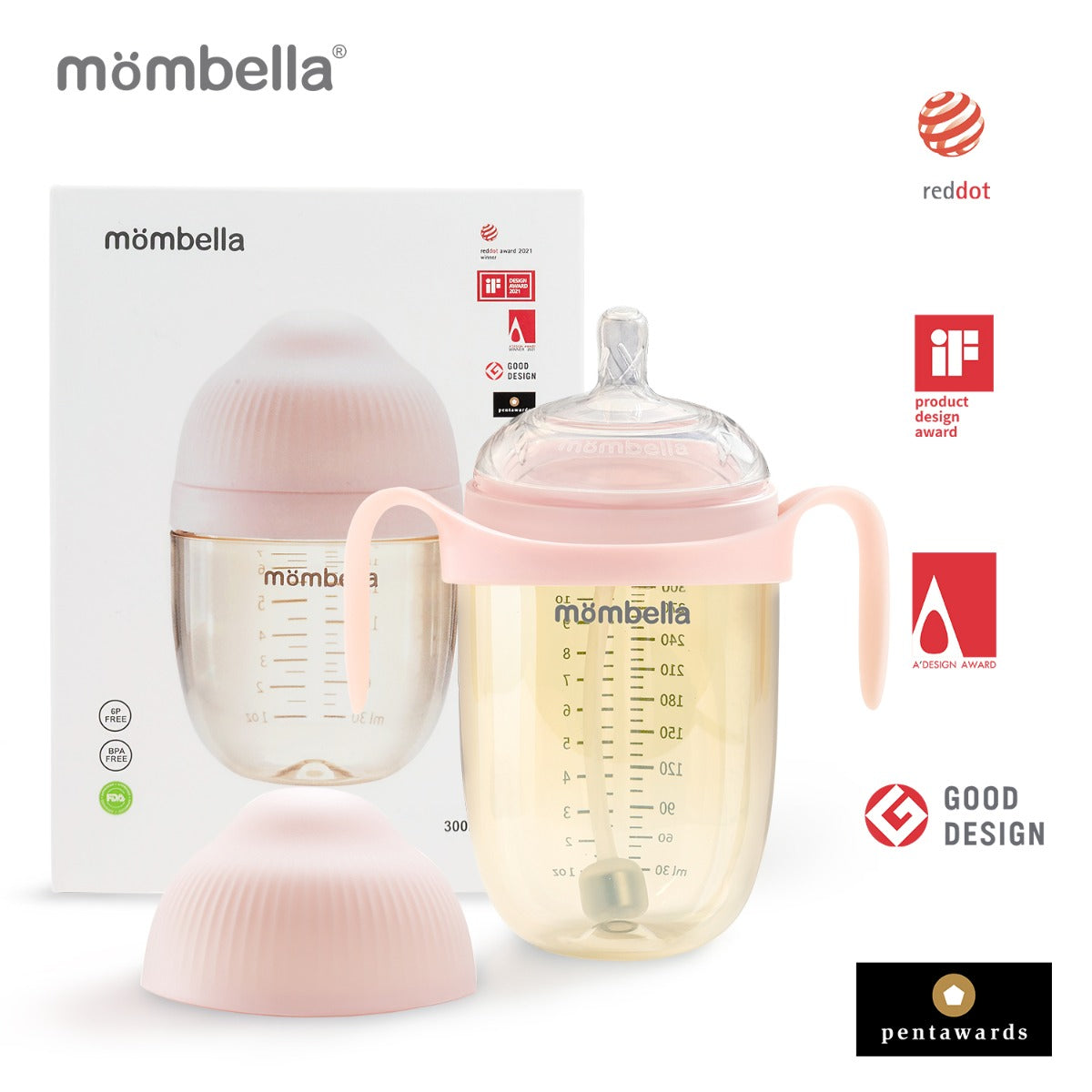 Biberon Anticolici Mombella Breast-Like, 300ml, Tetina 360Ã‚Â° XL Flux Consistent, PPSU, Old Roze - gogobaby.ro