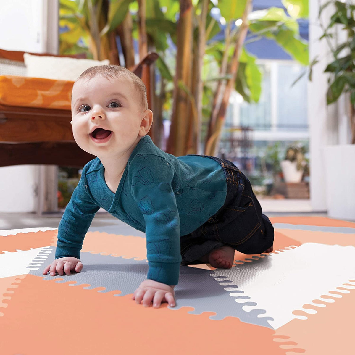 Skip Hop Covoras de joaca puzzle - Geometric Playspot, Gri / Roz - gogobaby.ro