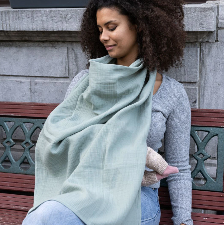 Doomoo - Esarfa pentru alaptat multifunctionala din bumbac organic Mom’n Play Green - gogobaby.ro