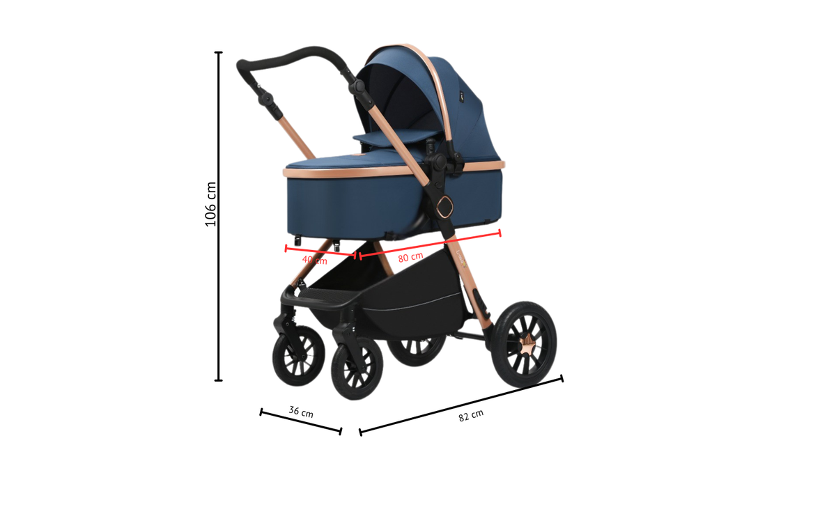 Carucior 3 in 1, L-Sun, Marina, Transformabil, Maner reversibil, Cadrul aluminiu, Cu landou si salteluta moale, Include saculet de picioare, Geanta pentru parinti, Sustine 22 kg, Bluemarin - gogobaby.ro