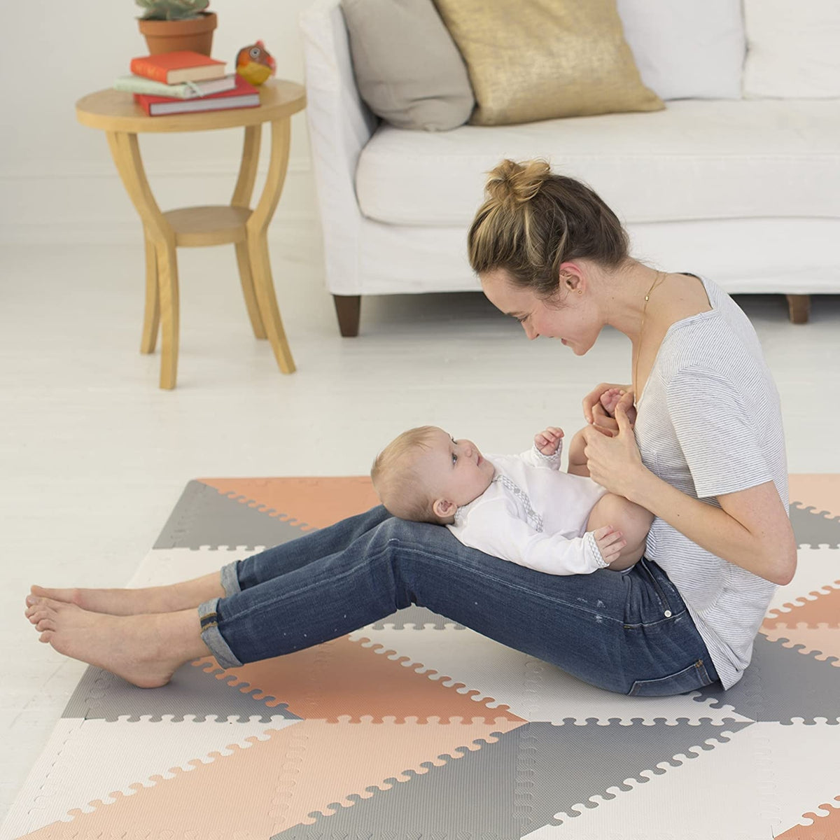 Skip Hop Covoras de joaca puzzle - Geometric Playspot, Gri / Roz - gogobaby.ro