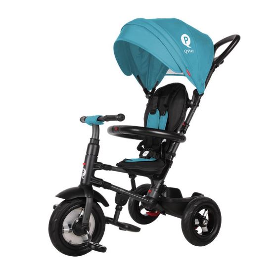 Tricicleta cu roti de cauciuc Qplay Rito Rubber Albastru Deschis - gogobaby.ro