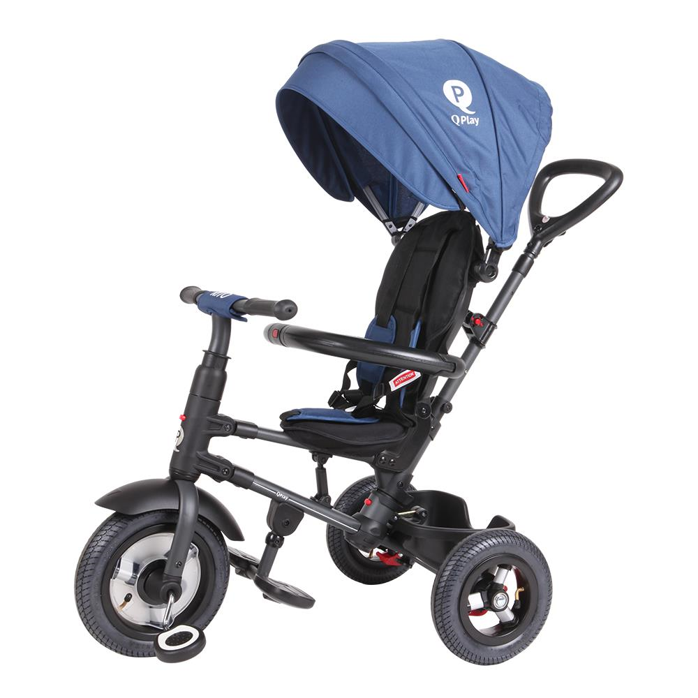 Tricicleta cu roti de cauciuc Qplay Rito Rubber Albastru Inchis - gogobaby.ro