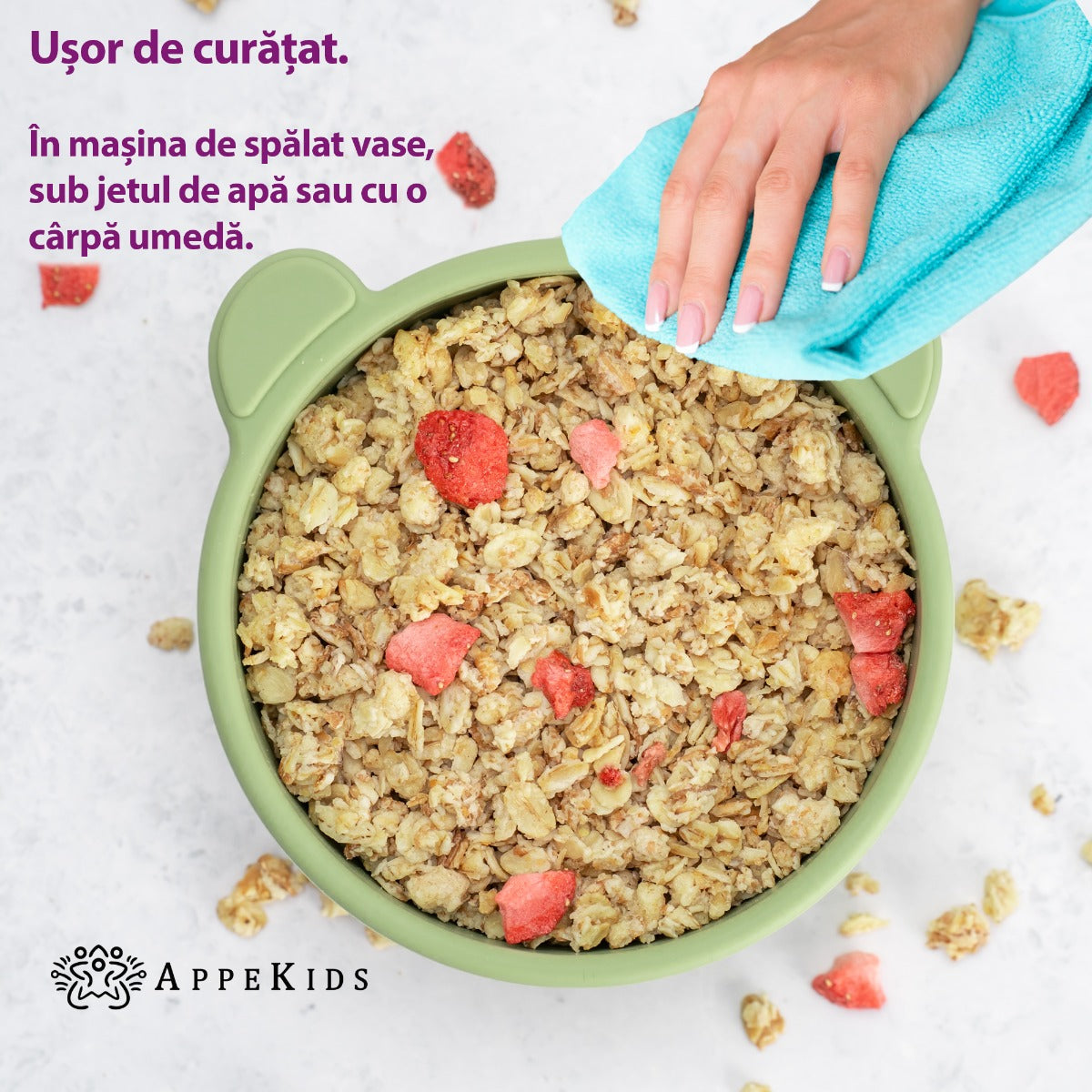 Bol din silicon cu ventuza, AppeKids, The Little Bear - Raw Green - gogobaby.ro