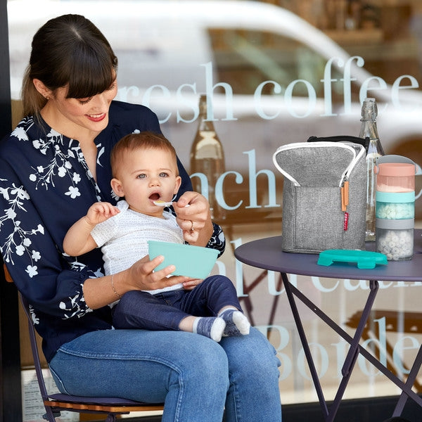 Skip Hop - Set de calatorie pentru hranire (bol + lingurita) - Soft turcoaz
