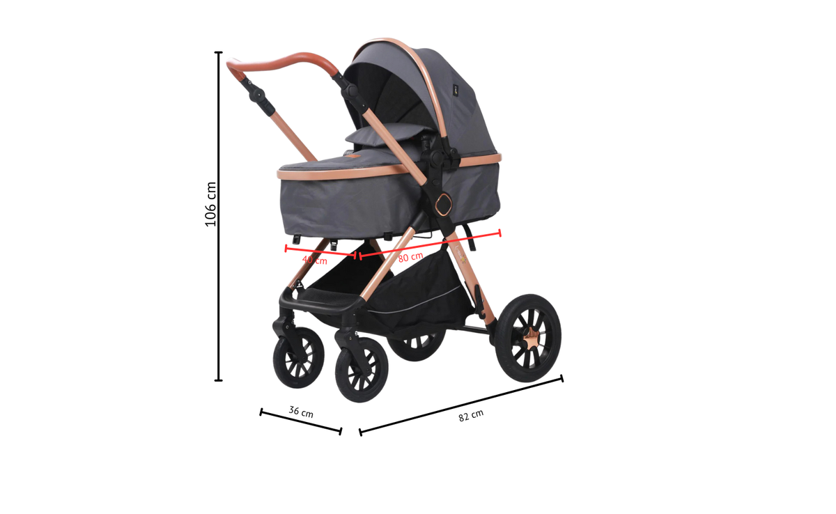 Carucior 3 in 1, L-Sun, Marina, Transformabil, Maner reversibil,  Cadrul aluminiu, Cu landou si salteluta moale, Include saculet de picioare, Geanta pentru parinti, Sustine 22 kg, Gri - gogobaby.ro