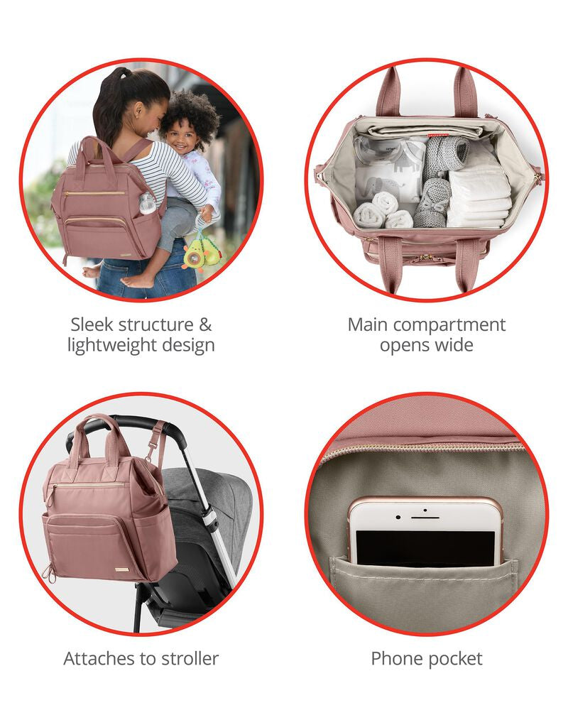 Skip Hop - Geanta pentru scutece tip rucsac, cu deschidere larga - Dusty Rose - gogobaby.ro