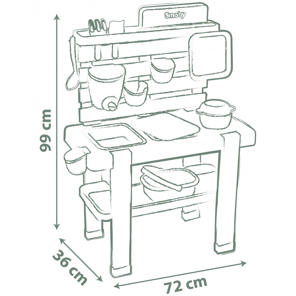 Bucatarie Smoby Mud Kitchen cu 15 accesorii