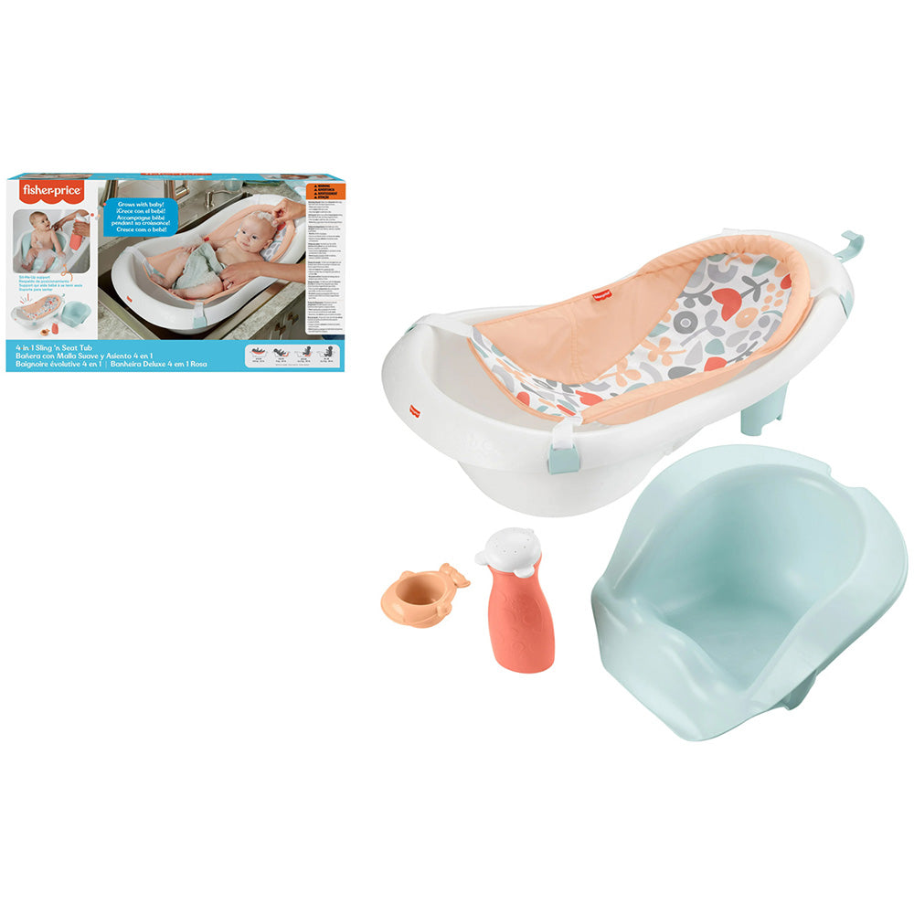 Cadita de baie pentru copii Fisher Price 4 in 1 Sling and Seat Tub orange
