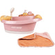 Cadita pentru papusa Smoby Baby Nurse Balneo Bath roz cu 3 accesorii