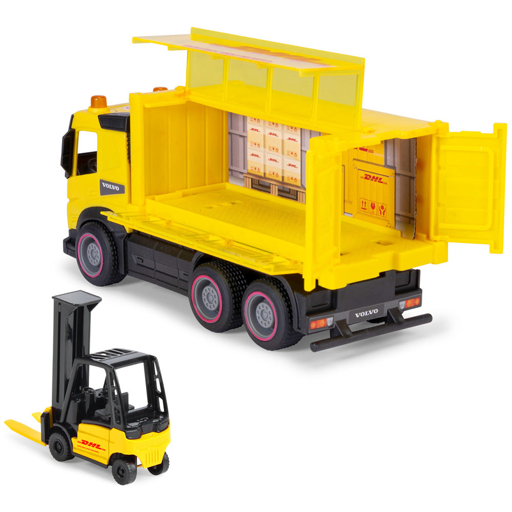 Camion Dickie Toys DHL Heavy Loader Truck 22 cm cu stivuitor