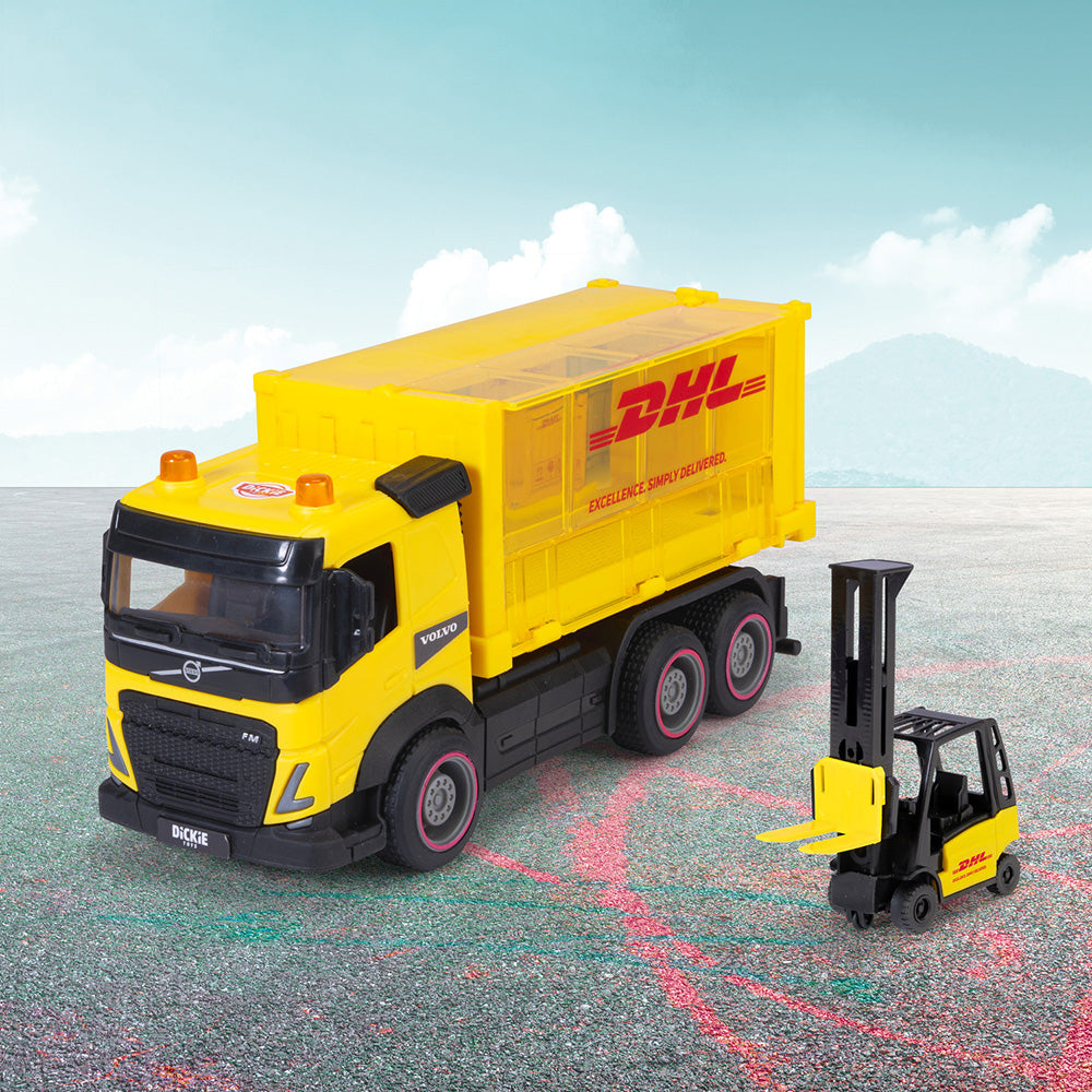 Camion Dickie Toys DHL Heavy Loader Truck 22 cm cu stivuitor