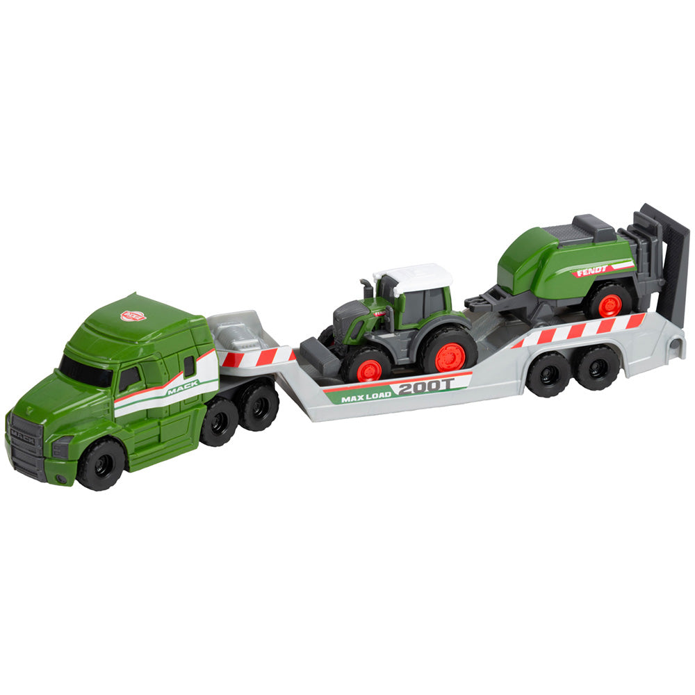 Camion Dickie Toys Fendt Micro Farm Truck 32 cm cu tractor si presa de balotat