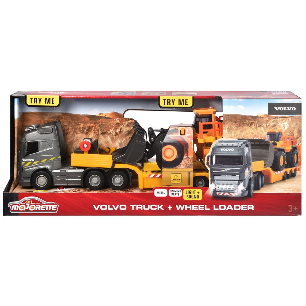 Camion Majorette Volvo cu remorca si buldozer