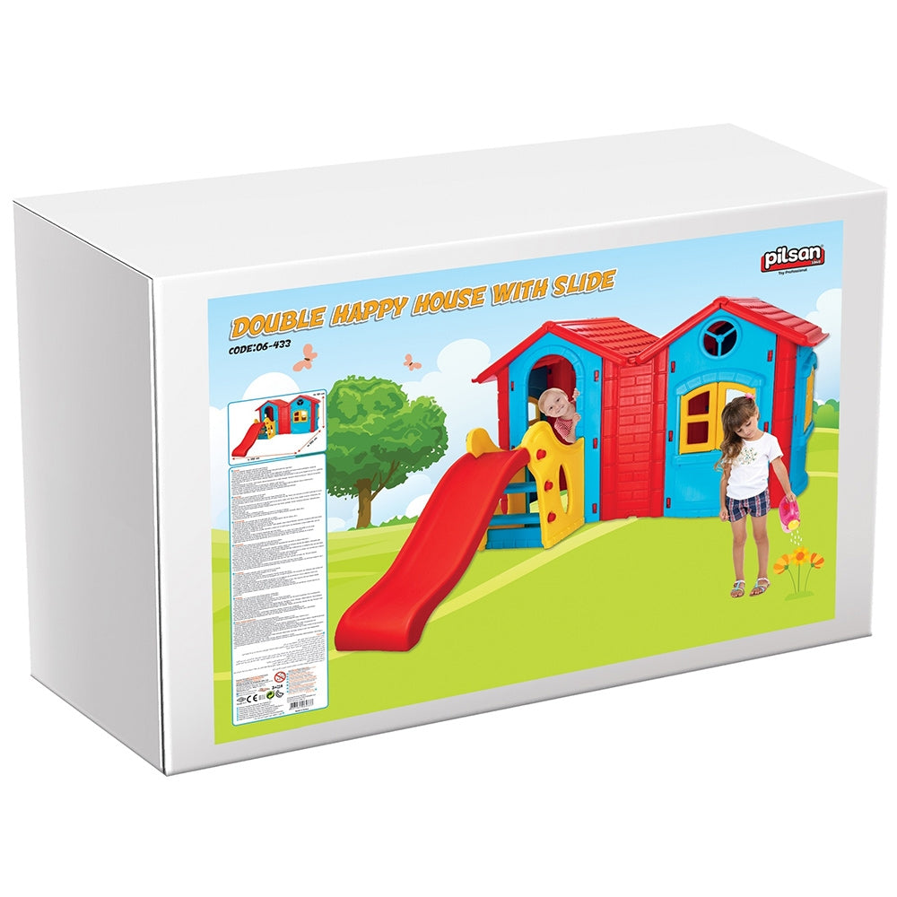 Casuta cu tobogan pentru copii Pilsan Double Happy House blue