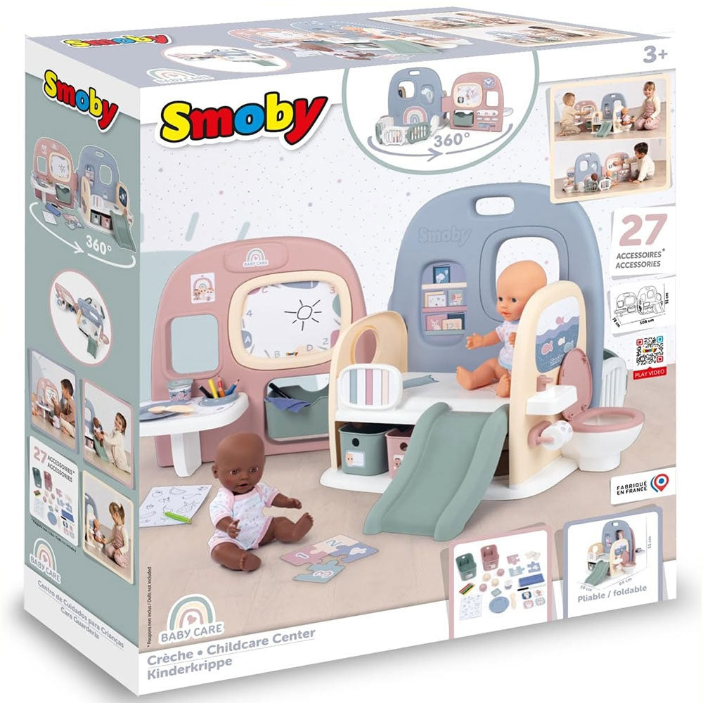 Centru de ingrijire pentru papusi Smoby Baby Care Childcare Center albastru roz cu accesorii